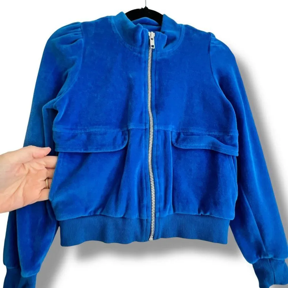 Molo Malika Velour Zip Up Cardigan Jacket - Lapis Blue Size 7Y